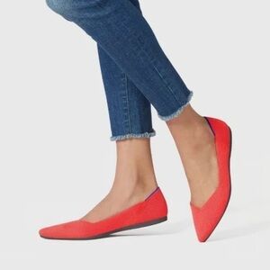 Rothys Point Knit Flats Flame Red Pointed Toe SlipOn Removable Insole Washable 8